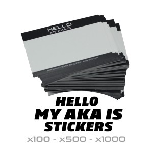 Packs 'HELLO MY AKA IS' Stickers (x100 o x500 o x1000)